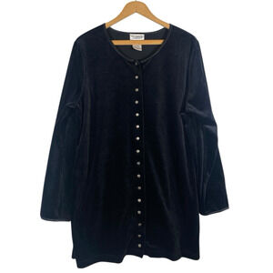 Vtg Black Velvet Tunic Top Large Womens Button Up Victorian Romantic Goth Vamp